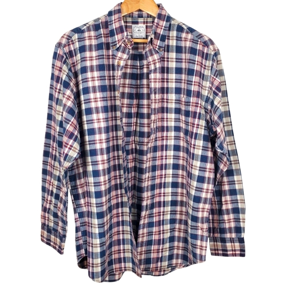 Brooks Brothers Sport Shirt. Blue and Red Plaid, Long Sleeve. LG. E0073